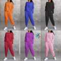 Women Set Long-sleeved Sweatshirt Harem Pants Two-piece Suit Casual Solid Color Pocket Trousers Outfit. 