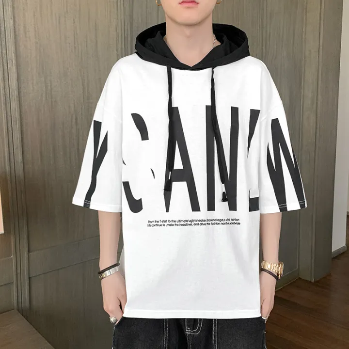 Summer%202022%20New%20Hooded%20Sweatshirt%20Short%20Sleeve%20T-Shirt%20Men's%20Hoodie%20Student%20Korean%20Version%20Casual%20Trend%20Clothes%20Men%20-%20Image%203
