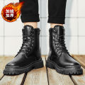 Chelsea Martin Boots Men's 2023 New Cargo Boots Non-slip Waterproof Cotton Boots Mid-Barrel British Leather Shoes Biker Boots Men. 