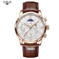 LIGE  Mens Watches Top Brand Luxury Brown Leather Casual Quartz Watch Men Sport Waterproof Clock Watch Relogio Masculino 8932. 