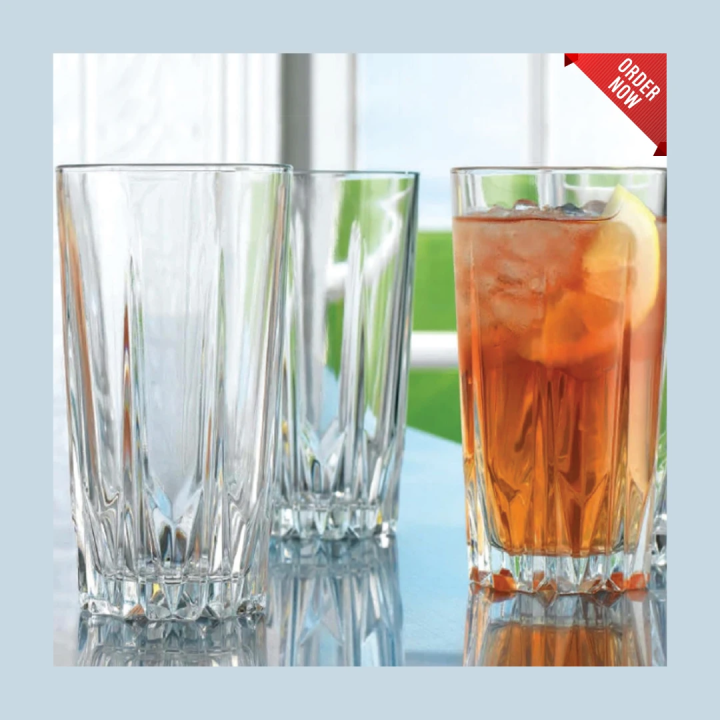 Central Iconic Octagonal Whiskey Glass Set Crystal Clear Glass with Heavy Base, Modern Geometric Design for Spirits Premium Water, Juice, coke , Medium Drinking Sharbat 300Ml 6PC Glass Set.