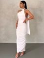 Halter Backless Maxi Dresses For Women Summer 2023 Elegant Mermaid Long Party Evening Dress Bandage Ruched Bodycon Dress White. 
