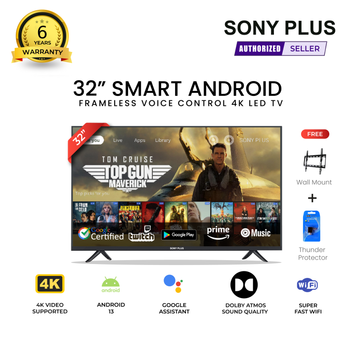 Sony Plus 32 inch Frameless Voice Control Smart LED TV Wi-Fi Full HD 4K Supported Android Television