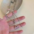 Trend Tassel Pearl Crystal Patchwork Necklace Sweet Fashion Clavicle Chain Cute Pink Pendant Necklaces for Women Girls Jewelry Gift.