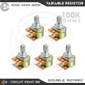 100K Ohm 2Pcs Pack Double Layer Variable Resistor / Potentiometer 6 Pin Dual Gang Linear Taper, Rotary, Adjustable Variable Resistor / Potentiometer For Electric & Electronics.. 