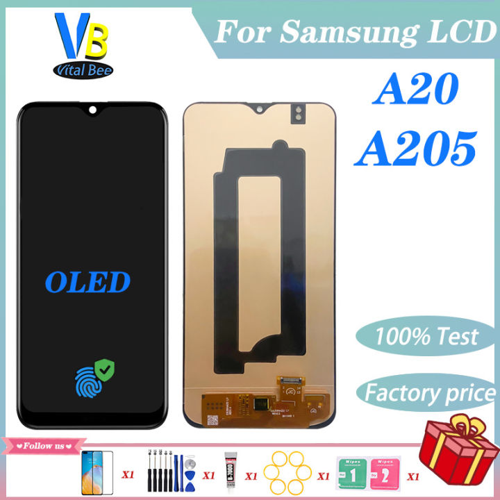 OLED For Samsung Galaxy A20 A205 LCD With Frame Display Touch Screen Digitizer Assembly Replacement No Dead Pixel