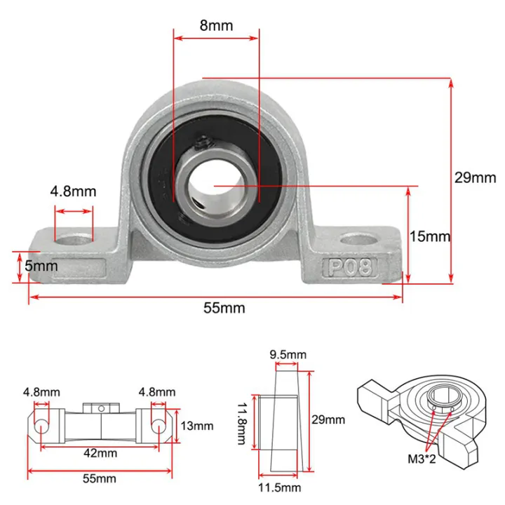 BRADOO-%204Pcs%20KP08%20Pillow%20Block%20Mounted%20Ball%20Bearing%20(Diameter%208mm%20Bore)%20Zinc%20Alloy%20Pillow%20Block%20Bearing%20-%20Image%209
