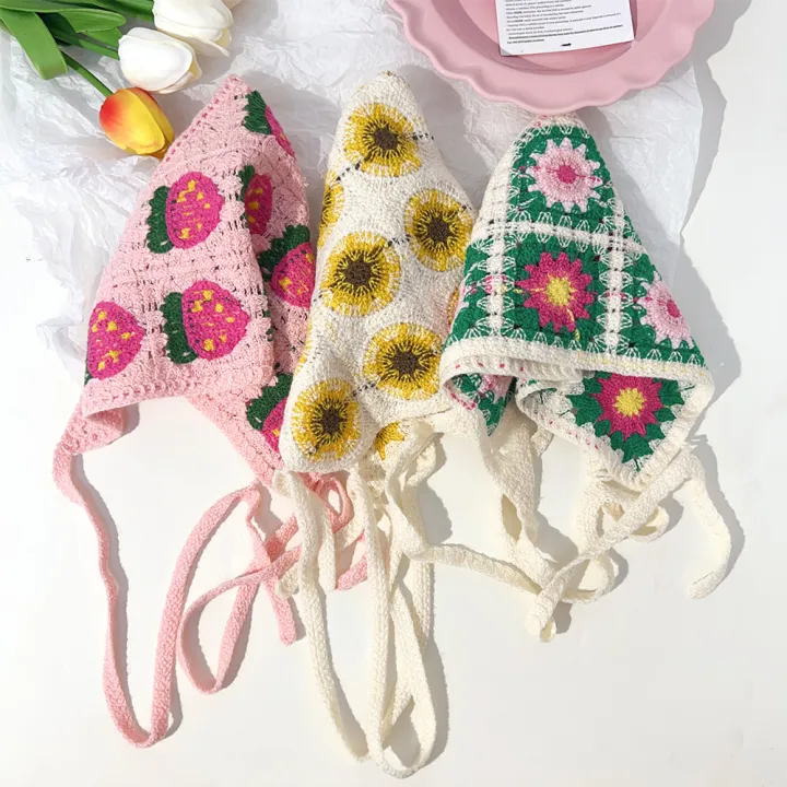 French%20Pastoral%20Style%20Sweet%20Knitted%20Crochet%20Triangle%20Hair%20Scarf%20Fashion%20Strawberry%20Daisy%20Flower%20Shape%20Headband%20Beach%20Vacation%20Hair%20Accessories%201Pcs%20-%20Image%208