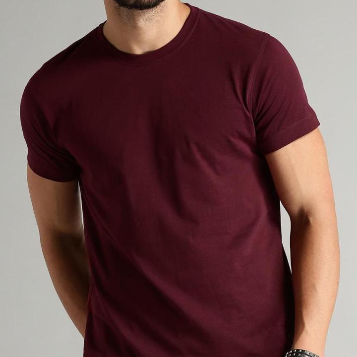 Mens%20short%20Sleeve%20Maroon%20Cotton-T-shirt%20-%20Image%202
