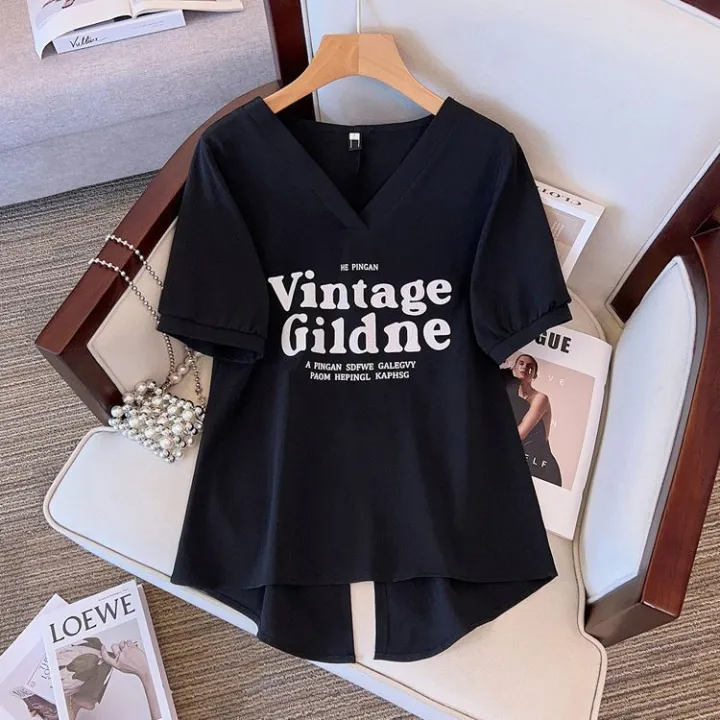 Split%20Short%20Sleeve%20T%20T-shirt%20Women's%20Summer%20New%20Korean%20Style%20Loose%20Slimming%20Large%20Size%20V%20Collar%20Top%20Female%20Fashion%20-%20Image%209