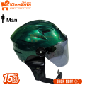 Open Face SMS Cap Helmet for Men – Half Face Pelion Helmet with Leather Wind Cover, ABS Shell,  Visor Glass  – Dame-Dude Open Face Bike Helmet for Motorcycle, Cycle, Scooter – Blue/Red/Green/Black/Grey/Pink. 