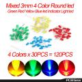 Mixed 4 Color 3mm Round LED Light Emitting Diode Basic LED Green Red Yellow Blue Light Bulbs For Electronics Project Indicator Front Panels Light DIY. 