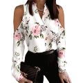 Women's Printed Off Shoulder V-Neck Long Sleeve Y2k Top Fashion Blusas Mujer Roupa Feminina Elegant And Youthful Blouse.