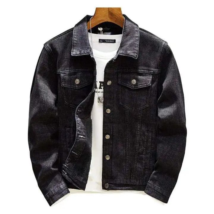 Spring Autumn Men's Classic Black Slim Casual Denim Jacket Washed Black Jeans Jacket Hip-Hop Streetwear Coats Clothes M-4XL Male
