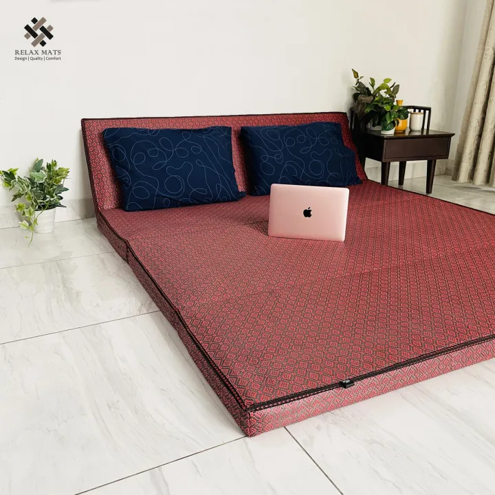 Relax%20Floor%20Mattress%20-%20Ruby%20Red%20Block%20Pattern%20Double%20Sleeping%20Mattress%20-%20Image%207