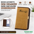Brown Leatherette Desk Organizer with Foldable Cover Name Card Holder Elegant Office Desk Organizer. 