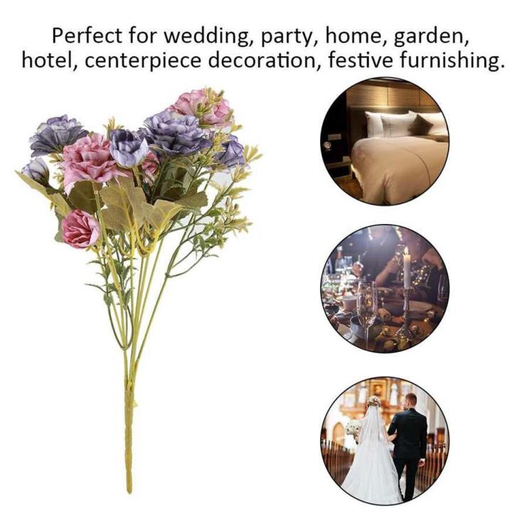 Lifelike Rose Camellia Flowers Bunch Artificial Fake Wedding Bouquets ...