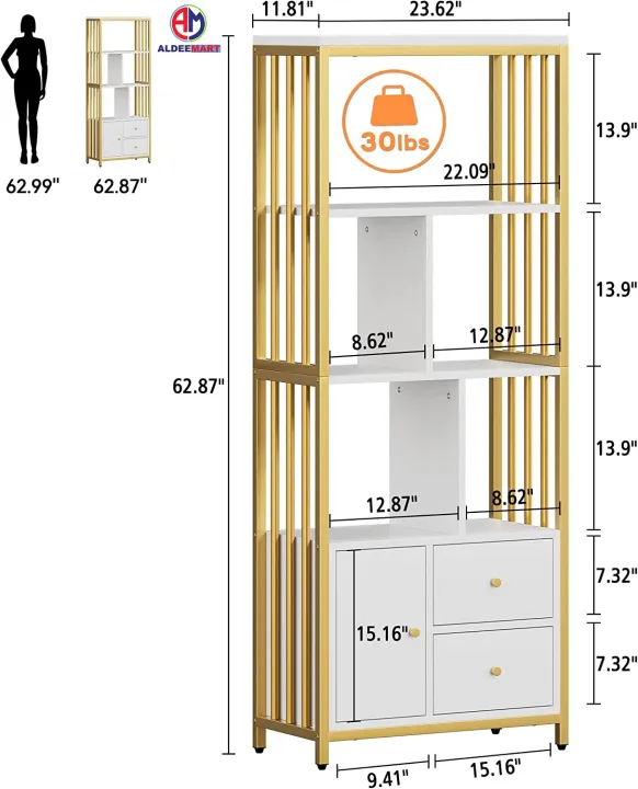 Gold%20Bookshelf%20with%20Drawers%20Modern%20Bookcase%20Storage%20Rack%20Shelf%20Tall%20Standing%20Bookshelves%20Metal%20Frame%20Large%20Display%20Racks%20Book%20Shelf%20for%20Bedroom,%20Living%20Room,%20Home%20Office,%20White/Gold%20-%20Image%207