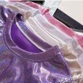 S-6XL Womens Sparkly Shiny Metallic Holographic Round Neck Short Sleeve Casual Loose Top Festival Party Tee Shirt Female Clothes.