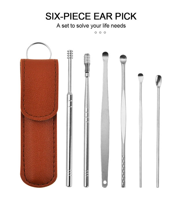 6 Pcs Premium Stainless Steel Ear Cleaning kit, Ear Curette Ear Cleaner Tools for Children and Adult Earwax Removal Kit Cleaning Kit with Portable Bag Best Gadgets