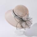New Flower Summer Sun Hats For Women Beach Beige Organza Tea Party Hat Elegant Ladies Church Kentucky Derby Wide Brim Fedoras.