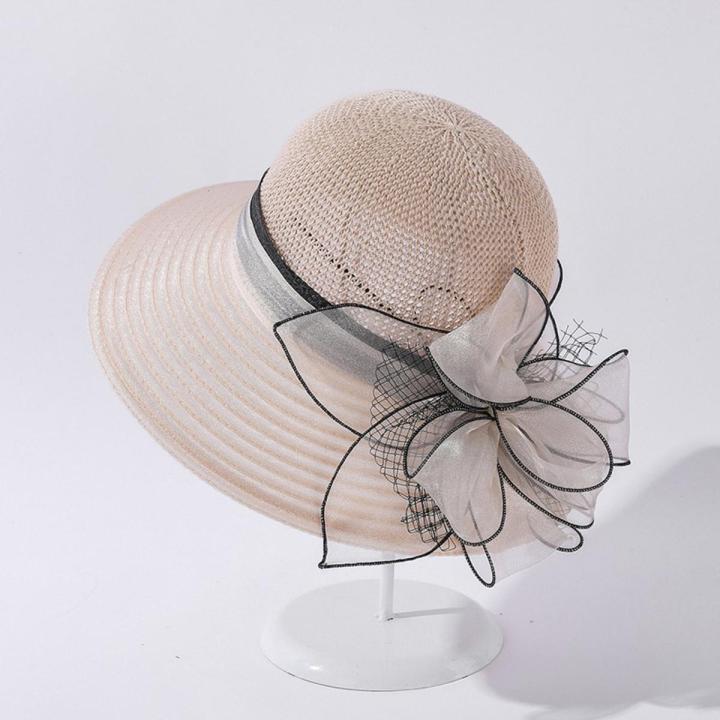 Organza Sun Hats Women Flower Summer Wedding Caps Elegant Flowers