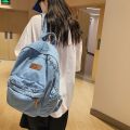 Japanese niche retro lazy style pendant backpack women's denim school bag casual college student class backpack.