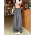 QWEEK Elegant Baggy Gray Suits Pants Woman Oversized Office Ladies Casual Korean Fashion Classical Trousers High Waist Summer.
