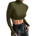 Women's Long Sleeve Turtleneck Crop Tops Fitted Basic T Shirt 2022 Autumn Black Tee Women Streetwear Neon Green Tops PR655G.