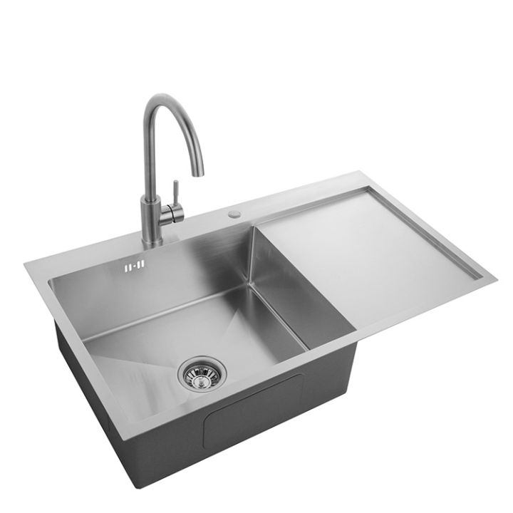 italian Style Above Counter 201 Stainless Steel Kitchen Sink With Drainboard Tray