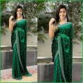 Indispensable -Quality And Durablity -Indian Vichitra Silk Saree High Quality Embroidery Work & Stone On Blouse- Innovative. 