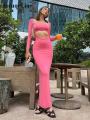 Jacqueline 2022 Cut Out Bodycon Maxi Dress Women Long Sleeve Square Neck Basic Elegant Party Dresses Summer Black Robe Club. 