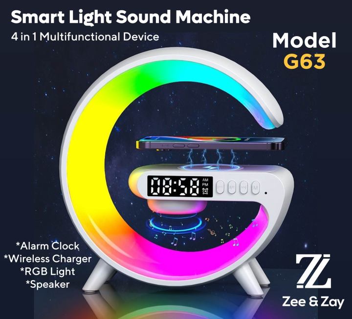 G63 Smart Sound Mini RGB Colorful Ambient Light Wireless Charge Smart Bluetooth Speakers and Alarm Clock