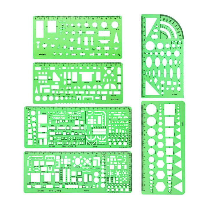 6 Pieces Plastic Measuring Templates Building Formwork Stencils Geometric Drawing Rulers for Office and School,Green(null).