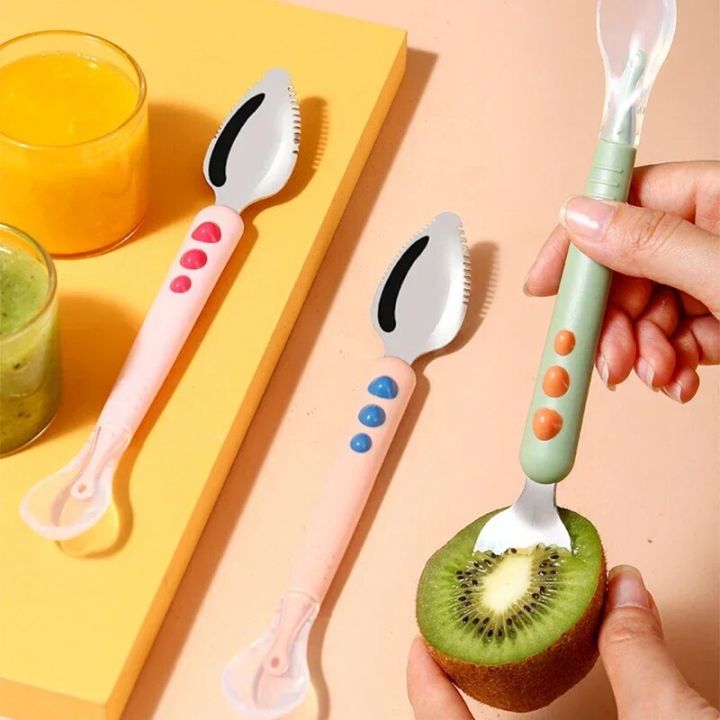 【NEW】 Baby Fruit Scraping Mud Spoon Feeding Spoon Soft Silicone Spoon Baby Easy To Eat Fruit Spoon Mother And Baby Supplies