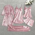 Sleepwear Female 5/4/2PCS Pajamas Set Satin Pyjamamas Lace Patchwork Bridal Wedding Nightwear Rayon Home Wear Nighty&Robe Suit.