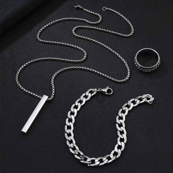 New%203pcs/set%20Mens%20Stainless%20Steel%20Glamour%20Bracelet%20Ring%20&%20Necklace%20Set%20for%20Men%20-%20Image%203