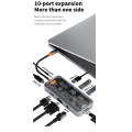 10 in 1 USB C Laptop Docking Station 100W Multiport Transparent USB C Hub Dock for , Air/Pro Easy to Use.