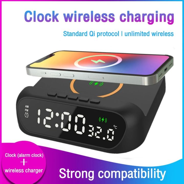 Wireless Charger Stand With LED Digital Display For iPhone 11 12 13 Samsung Xiaomi Desktop Clock Mobile Phone Charger Station