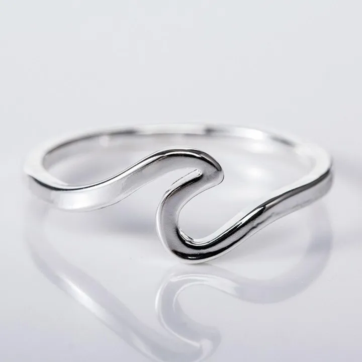 Simple Fashion Sea Wave Rings Ocean Surf Alloy Ring Rose Gold Plated Silver Color Finger Jewelry Rings for Women Surfer Gifts