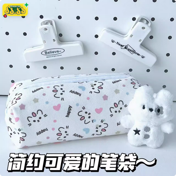 Simple%20Happy%20Pencil%20Case%20Ins%20High-value%20Cute%20Girl%20Student%20Makeup%20Bag%20Large%20Capacity%20Stationery%20Storage%20Bag%20-%20Image%202