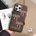 Cartoon Simple Bow Cute Bow Knot English Trendy Brand Case Compatible for IPhone 11 14 16 12 15 13 Pro Max 16 14 15 Plus 16Plus Candy Color Luxury Skin Feel Leather Texture Case. 