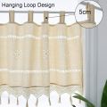 Rustic Cotton Linen Short Kitchen Curtain Handmade Hollow Flower Crochet Lace Tassel Half Window Curtain Valance Cabinet Cover. 