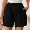Women's Double Layered Cotton Pleats Shorts Straight Leg Casual Pants High Waist Sports Loose Shorts Fashion Streetwear.