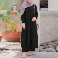 Ladies Fashionable Latest Design Arab Clothes Casual Islamic Clothing Women Abaya 2 Pieces Suit Long Tops And Pants Muslim Set. 