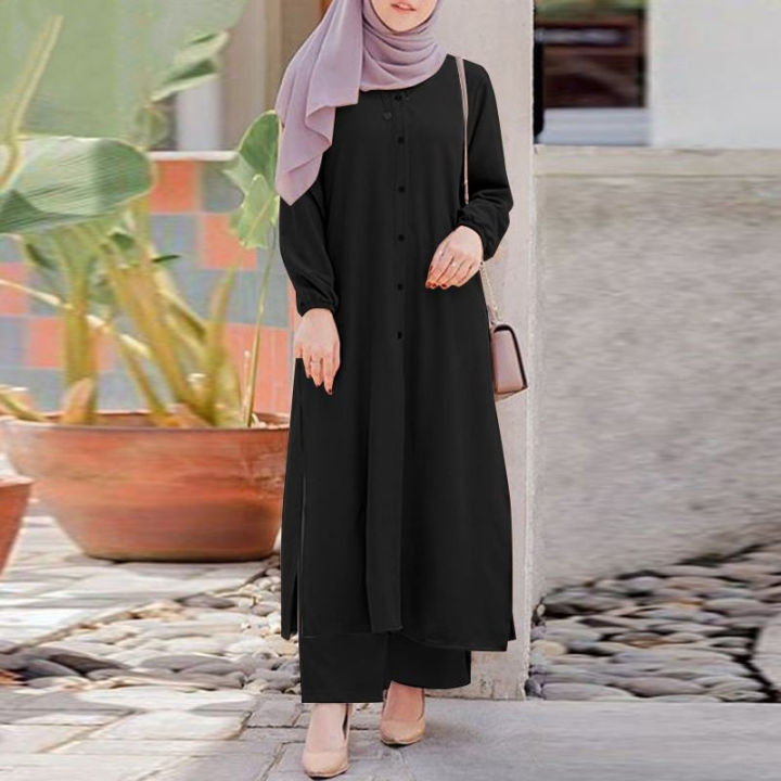 Ladies%20Fashionable%20Latest%20Design%20Arab%20Clothes%20Casual%20Islamic%20Clothing%20Women%20Abaya%202%20Pieces%20Suit%20Long%20Tops%20And%20Pants%20Muslim%20Set%20-%20Image%203