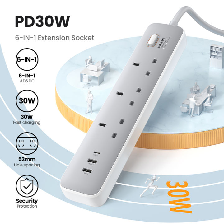UGREEN%2030W%20Extension%20Socket%20Fast%20Charger%20UK%20Plug%20with%203%20AC%20Outlets%202%20USB-A%201%20USB-C%20Ports%20Power%20Strip%20for%20iPhone%2015%20Samsung%20Galaxy%20S24%20-%20Image%209