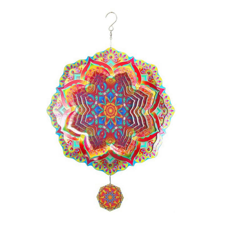 1 PCS Mandala Wind Spinner Metal 3D Rotating Windchimes Luxury Art Garden Hanging Outdoor Decoration