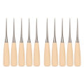 Wooden Handle Awl, Stainless Steel Leather Scratch Awl Safe 10Pcs Multipurpose with Case Guard for Book Binding for Leather Punch. 