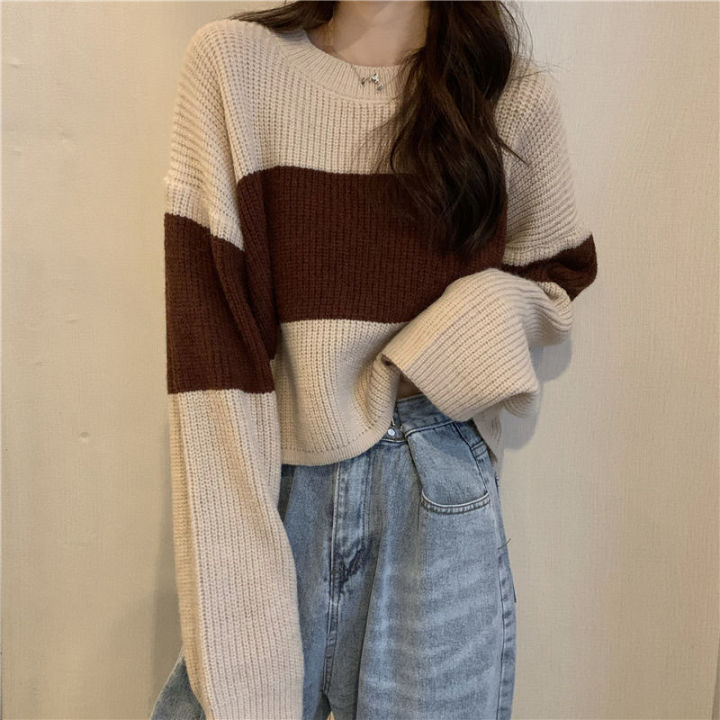 2021%20Short%20Autumn%20and%20Winter%20Color-Block%20Crew%20Neck%20Sweater%20Women's%20Loose%20and%20Lazy%20Style%20All-Matching%20Striped%20Long%20Sleeve%20Pullover%20Sweater%20Fashion%20-%20Image%204
